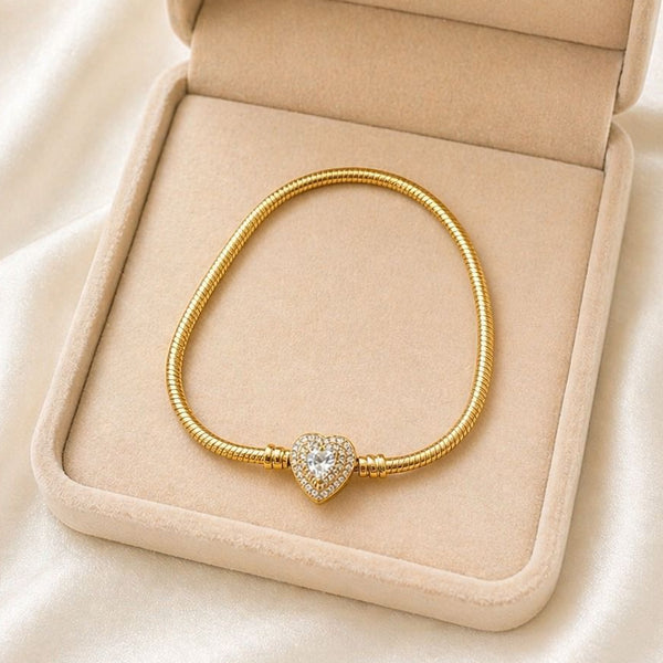 Pulseira Pandora Com Fecho Cravejado Banhada em Ouro 18k